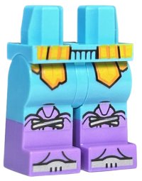 LEGO part Hips and Legs with Molded Medium Lavender Lower Legs / Boots and Printed Bright Light Orange and Orange Robe Ends and Silver Laces and Toes Pattern 970c00pb1527
