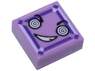 LEGO part Carreau 1 x 1 avec motif Yeux Hypnotiques Blancs, Sourire Tordu avec Dents, Carré Lavande et Violet Foncé (Visage Kryptomite) (3070pb116)