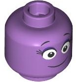 LEGO part Minifigure, Head Black Eyebrows and Eyelashes, Large White Eyes with Dark Purple Upper Eyelids, Thin Closed Mouth Smile Pattern - Vented Stud (3626pb3601)