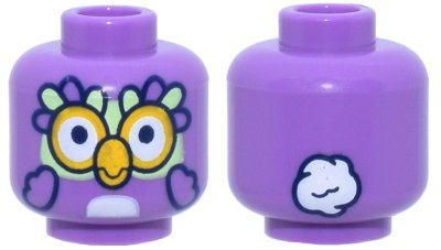 LEGO part Minifigure, Head Alien Bird with Yellowish Green Face, Large Eyes, Bright Light Orange Beak, Feathers, Wings, White Stomach, Tail on Back Pattern (Chattermax) (3626pb3882)
