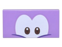 LEGO part Tile 2 x 4 with Dark Brown and Reddish Brown Eyes on White Background, Dark Purple Eyelid Lines Pattern (Super Mario Big Urchin) 87079pb1105
