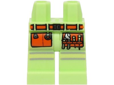 LEGO part Hips and Legs with Silver and Bright Light Yellow Reflective Stripes, Orange Belt and Pockets with Pliers and Screwdrivers Pattern (BAM) (970c00pb1631)