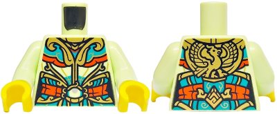 LEGO part Torso Dark Turquoise Dress, Reddish Orange Belt with Gold Buckle, Dragon and Monkie Kid Color Stone on Back Pattern / Yellowish Green Arms / Yellow Hands (973pb5715c01)