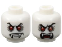 LEGO part Minifigure, Head Dual Sided Alien Vampire Black Eyebrows, Red Eyes, Dark Bluish Gray Eye Shadow, Scowl / Open Mouth with Fangs and Tongue Pattern 3626pb0757