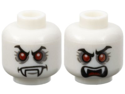 LEGO part Minifigure, Head Dual Sided Alien Vampire Black Eyebrows, Red Eyes, Dark Bluish Gray Eye Shadow, Scowl / Open Mouth with Fangs and Tongue Pattern (3626pb0757)