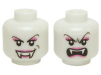 LEGO part Minifigure, Head Dual Sided Alien with Black Eyes, Fangs, Arched Eyebrows, Mouth Closed / Mouth Open Pattern (Lady Vampyre) 3626pb0770