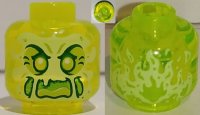 LEGO part Minifigure, Head Alien Ghost with Yellowish Green Face, Cheeks, Large Raised Eyebrows, Pointed Eyes and Flames in Back Pattern - Vented Stud 3626pb3333