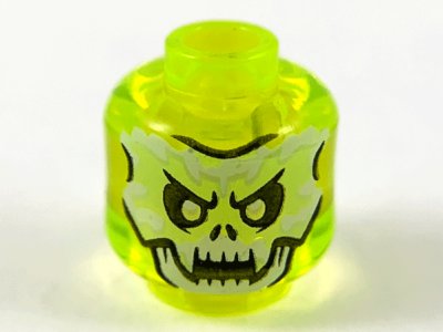 LEGO part Minifigure, Head Alien Ghost with White and Yellowish Green Skull Face and Fangs Pattern - Vented Stud (3626pb3346)