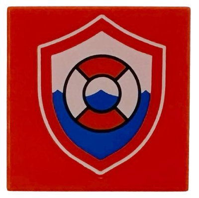 LEGO part Tile 2 x 2 with Life Preserver Coast Guard Logo Badge / Shield Pattern (3068pb2771)