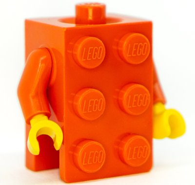 LEGO part Torso, 2 x 3 Brick Costume / Reddish Orange Arms / Yellow Hands (BAM) (37191c10)