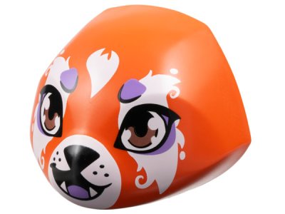 LEGO part Creature Head Large Smooth with 6 Studs and Axle Holder on Back with Medium Nougat Eyes, White Muzzle and Fur, Black Nose, Medium Lavender Tongue, Spots, and Eye Shadow Pattern (5722pb01)