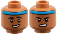 LEGO part Minfigure, Head Dual Sided Dark Azure Headband, Black Eyebrows, Lopsided Open Mouth Grin / Firm Gritted Teeth Pattern 3626pb3952