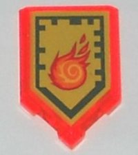 LEGO part Tuile, Modifiée 2 x 3 Pentagonale avec Motif Bouclier Nexo Power - Boule de Feu Roulante 22385pb004