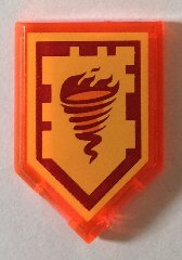 LEGO part Mattonella, Modificata 2 x 3 Pentagonale con Nexo Power Shield Pattern - Fire Tornado 22385pb041