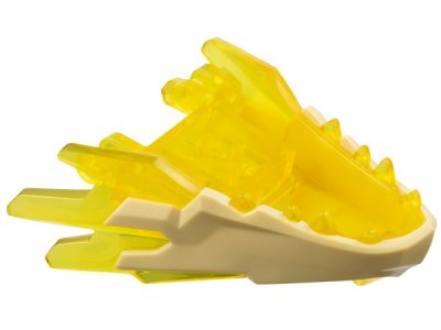 LEGO part Dragon Head (Ninjago) Jaw with Spikes, 4 Studs and 2 Bar Handles with Molded Tan Face Pattern (100588pb02)