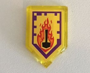 LEGO part Fliese, modifiziert 2 x 3 pentagonal mit Nexo Power Shield Muster - Flame Wreck (22385pb047)