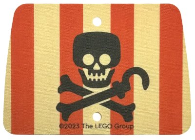 LEGO onderdeel Cloth Sail Rectangle with 2 Holes with Red Vertical Stripes, Black Skull and Crossbones with Hook Pattern (103913)