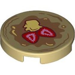 LEGO part Loseta, Redonda 2 x 2 con Soporte de Espiga en la Parte Inferior con Patrón de Panqueque con Fresas y Mantequilla (14769pb613)