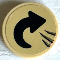 LEGO part Tile, Round 2 x 2 with Bottom Stud Holder with Black Curved Arrow and Claw Marks Pattern (Sticker) - Set 75941 14769pb682