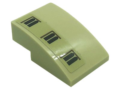 LEGO part Schräge, gewölbt 3 x 2 mit dunkelbraunen Fenstern und rötlich-braunen Linien Muster Modell linke Seite (Aufkleber) - Set 71043 (24309pb029L)