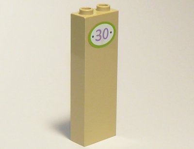 LEGO part Mattone 1 x 2 x 5 con Purple Number '30' on White Background in Lime Oval Pattern (Adesivo) - Set 3315 (2454pb070)