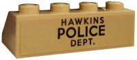 LEGO part Slope 45 2 x 4 with Black 'HAWKINS POLICE DEPT.' on Tan Background Pattern (Sticker) - Set 75810 3037pb056