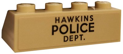 LEGO part Slope 45 2 x 4 with Black 'HAWKINS POLICE DEPT.' on Tan Background Pattern (Sticker) - Set 75810 (3037pb056)