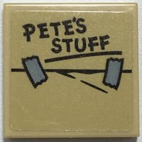 LEGO part Carreau 2 x 2 avec 'PETE'S STUFF' and Tape Pattern (Autocollant) - Set 76108 3068pb1661