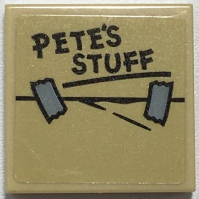 LEGO part Piastrella 2 x 2 with 'PETE'S STUFF' and Tape Pattern (Sticker) - Set 76108 (3068pb1661)