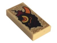 LEGO part Piastrella 1 x 2 with Dark Tan Markings and Black Monster Head with Yellow Eye and Orange Horn Pattern (Nexo Knights Book of Evil) 3069pb0446