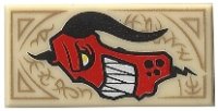 LEGO part Baldosa 1 x 2 con Marcas Bronceado Oscuro y Cabeza de Monstruo Rojo con Dientes Afilados Blancos y Patrón Cuerno Negro (Nexo Knights Libro de Monstruos) 3069pb0463