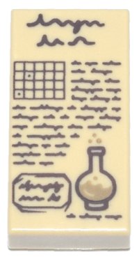 LEGO part Tile 1 x 2 with Dark Brown Scribbles, Grid, and Potion Bottle with Dark Tan Fluid Pattern 3069pb1263