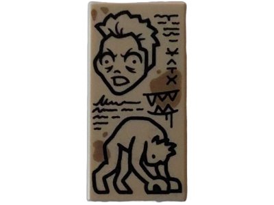 LEGO part Carreau 1 x 2 avec Motif Gribouillis Noirs et Croquis du Monstre Hyde et Taches Tan Foncé (3069pb1282)
