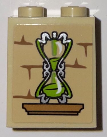 LEGO part Stein 1 x 2 x 2 mit Inside Stud Holder mit Medium Nougat Regal und Mörtel, Lime und Silber Sanduhr Muster (Aufkleber) - Set 75969 (3245cpb177)
