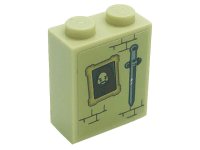 LEGO part Stein 1 x 2 x 2 mit Innenstift-Halter mit Schwert, Porträtbild und Ziegelmuster Muster (Aufkleber) - Set 71043 3245cpb178
