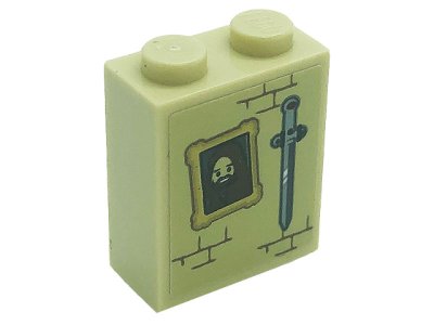 LEGO part Brick 1 x 2 x 2 with Inside Stud Holder with Sword, Portrait Picture and Bricks Pattern (Sticker) - Set 71043 (3245cpb178)