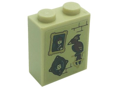 LEGO part Stein 1 x 2 x 2 mit Inside Stud Holder mit Phönix, 2 Porträtbilder und Ziegelmuster (Aufkleber) - Set 71043 (3245cpb179)