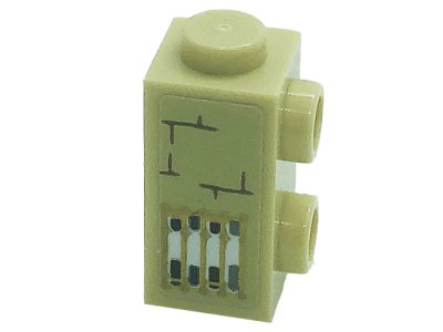 LEGO part Brick, Modified 1 x 1 x 1 2/3 with Studs on Side with Gold Bars and Bricks Pattern (Sticker) - Set 71043 (32952pb002)