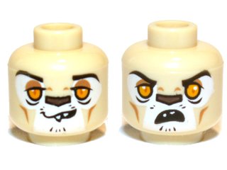 LEGO part Minifigure, Head Dual Sided Alien Chima Lion with Orange Eyes, Brown Nose, Crooked Smile / Open Mouth Pattern (Leonidas) (3626pb0881)