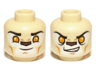 LEGO part Minifigure, Head Dual Sided Alien Chima Lion with Bright Light Orange Eyes and Dark Brown Nose, Closed Mouth / Open Mouth Pattern (Laval) (3626pb0892)