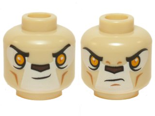 LEGO part Minifigure, Head Dual Sided Alien Chima Lion with Orange Eyes and Dark Brown Nose, Neutral / Stern Pattern (3626pb1224)