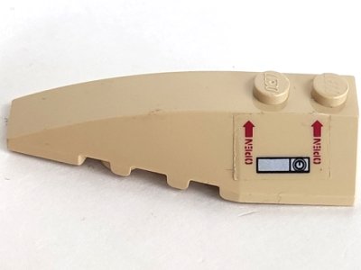 LEGO part Wedge 6 x 2 Left with 'OPEN', Arrows and Lock Pattern (Sticker) - Sets 7298 / 7477 (41748pb053)