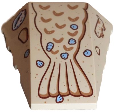 LEGO part Wedge 4 x 4 Triple Curved No Studs with Medium Nougat and Reddish Brown Mermaid Tail and Animal, Bright Ligh Blue and White Shells Pattern (47753pb131)
