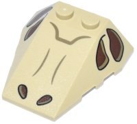 LEGO part Wedge 4 x 4 Triple with Stud Notches with Dinosaur Skull Reddish Brown and Dark Tan Eye Sockets and Nostrils Pattern 48933pb049