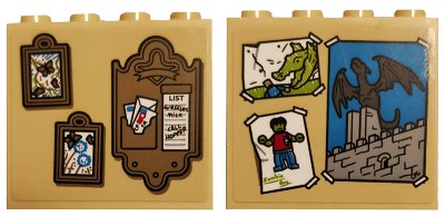 LEGO part Brick 1 x 4 x 3 with Color Paintings, Letter Holder with List, Drawings of Dragons, Zombie and Castle Pattern on Both Sides (Stickers) - Set 75810 (49311pb008)