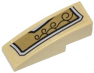 LEGO part Slope, Curved 3 x 1 with Gold and Silver Armor Plate with 4 Black Swirls Pattern Model Right Side (Sticker) - Set 70123 (50950pb070R)