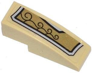 LEGO part Slope, Curved 3 x 1 with Gold and Silver Armor Plate with 4 Black Swirls Pattern Model Left Side (Sticker) - Set 70123 (50950pb070l)