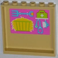 LEGO part Panel 1 x 6 x 5 with Hay, Pitchfork, First Aid Kit, Stethoscope and Brush Pattern on Inside (Sticker) - Set 3188 59349pb066