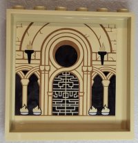 LEGO part Panel 1 x 6 x 5 with Torches, Bricks, Arches, Doorway and Fires Pattern on Inside (Sticker) - Set 71043 59349pb262