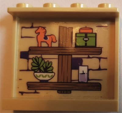 LEGO part Panel 1 x 4 x 3 with Side Supports - Hollow Studs with Wooden Shelves with Toy and Pot Pattern (Sticker) - Set 41369 (60581pb192)